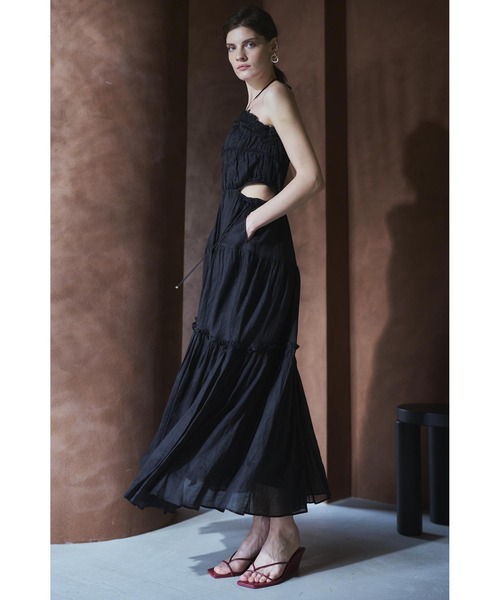 Elizabeth Long Dress リネンカットアウトシャーリングドレス