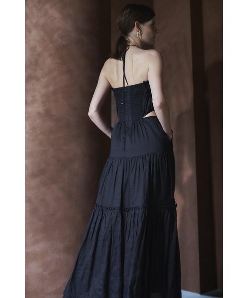estella k リネンカットアウトシャーリングドレス Elizabeth Long Dress リネンカットアウトシャーリングドレス