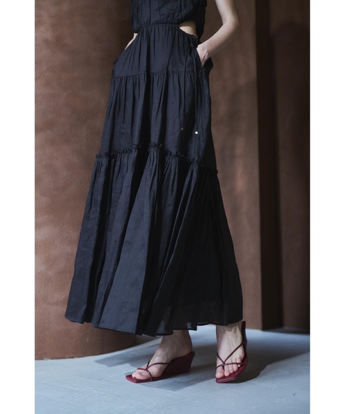 estella k リネンカットアウトシャーリングドレス Elizabeth Long Dress リネンカットアウトシャーリングドレス