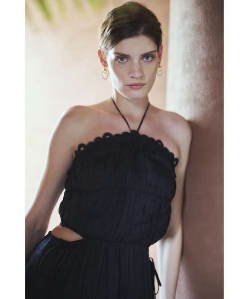 新品未使用Estella.K リネンカットアウトシャーリングドレス Elizabeth Long Dress リネンカットアウトシャーリングドレス