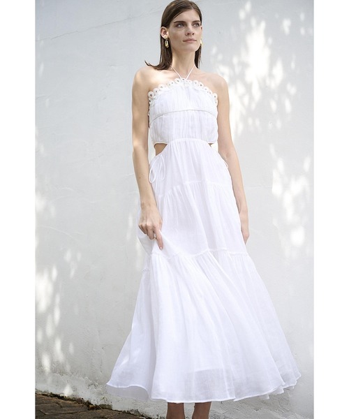 estella k リネンカットアウトシャーリングドレス Elizabeth Long Dress リネンカットアウトシャーリングドレス