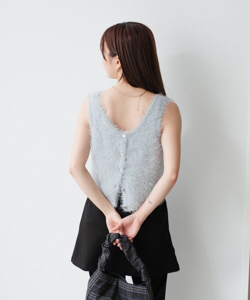 Kastane(カスタネ)の「【新色追加/セットアップ対応/前後2WAY】シャギービスチェ(タンクトップ・レディース・サックスブルー/アイボリー/チャコールグレー/ダークブラウン・FREE)」の10枚目の写真