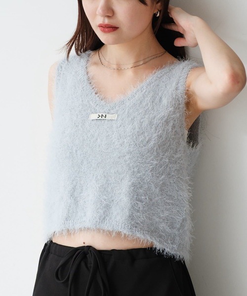 Kastane(カスタネ)の「【新色追加/セットアップ対応/前後2WAY】シャギービスチェ(タンクトップ・レディース・サックスブルー/アイボリー/チャコールグレー/ダークブラウン・FREE)」の4枚目の写真