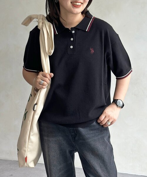 U.S. POLO ASSN.（ユーエスポロアッスン）の「【U.S. POLO ASSN. 】ニットポロ（ニット/セーター・レディース・ホワイト/ネイビー/ブラック・FREE）」の3枚目の写真