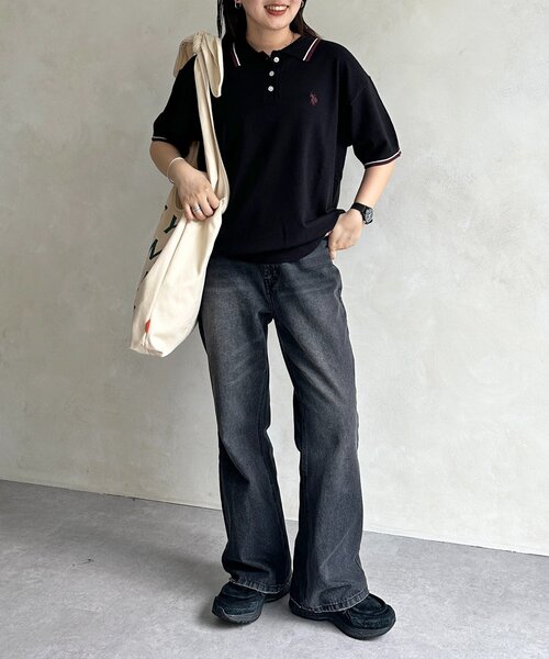 U.S. POLO ASSN.（ユーエスポロアッスン）の「【U.S. POLO ASSN. 】ニットポロ（ニット/セーター・レディース・ホワイト/ネイビー/ブラック・FREE）」の4枚目の写真