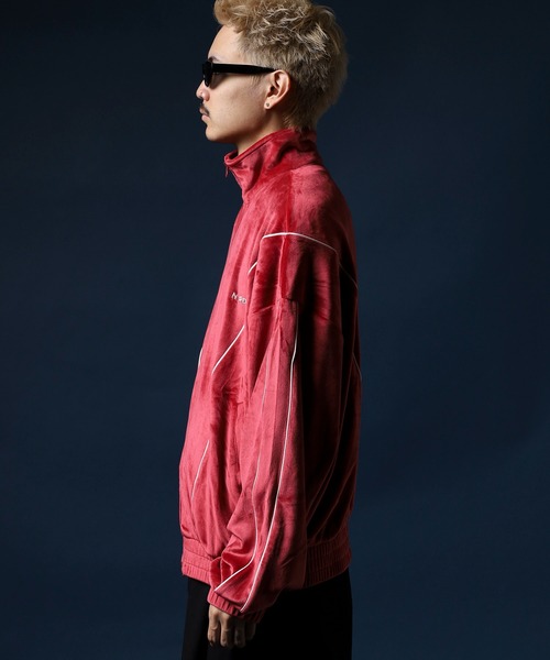 『NERDY ノルディ』ベロア セットアップジャージ サイドライン グレー L ○NERDY○ ベロア パイピングトラック TOP (3色) unisex (NERDY