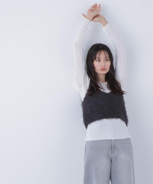 NATURAL BEAUTY BASIC(ナチュラルビューティーベーシック)の「◇シアーレイヤードフリンジベストセット(ベスト・レディース・グレー系その他/ブラウン系その他/ベージュ系その他・FREE)」の2枚目の写真