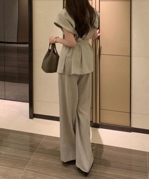 シャツトップス+ワイドパンツセットアップ（セットアップ