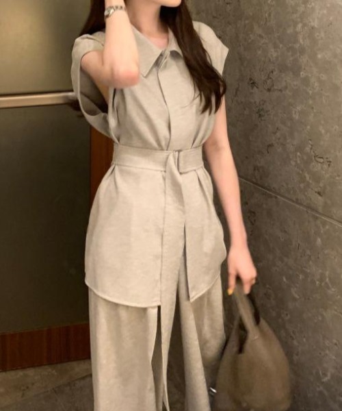 FAVORITO（ファヴォリート）の「シャツトップス+ワイドパンツセットアップ（セットアップ・レディース・ブラック/ベージュ/ホワイト/グレー/モカ・F）」の15枚目の写真