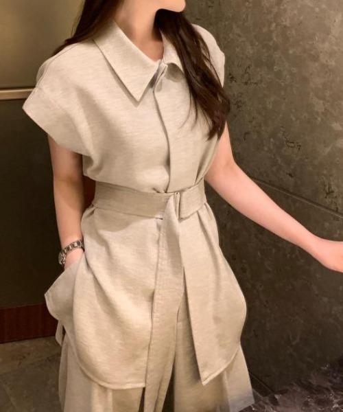 FAVORITO（ファヴォリート）の「シャツトップス+ワイドパンツセットアップ（セットアップ・レディース・ブラック/ベージュ/ホワイト/グレー/モカ・F）」の10枚目の写真