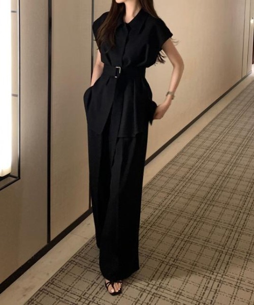 FAVORITO（ファヴォリート）の「シャツトップス+ワイドパンツセットアップ（セットアップ・レディース・ブラック/ベージュ/ホワイト/グレー/モカ・F）」の6枚目の写真