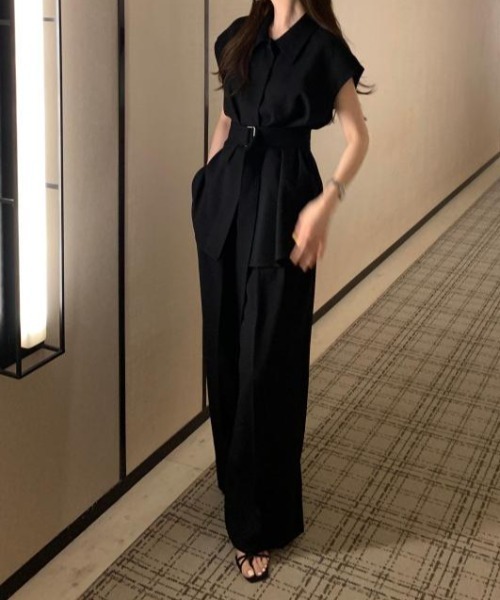 FAVORITO（ファヴォリート）の「シャツトップス+ワイドパンツセットアップ（セットアップ・レディース・ブラック/ベージュ/ホワイト/グレー/モカ・F）」の7枚目の写真