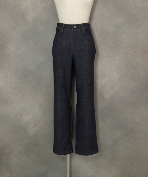 バック刺繍デニム風裏起毛パンツ