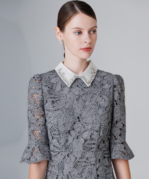 セール】【LEJA】ビジューカラーフラワーフリルマーメイドワンピース