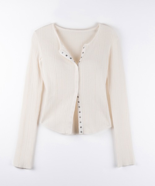 me+em select（ミームセレクト）の「【 ３color 】スナップボタンリブニットスリムカーディガン ／ snap button rib knit slim cardigan　※※（カーディガン/ボレロ・レディース・ブラック/アイボリー/グレー・FREE）」の14枚目の写真