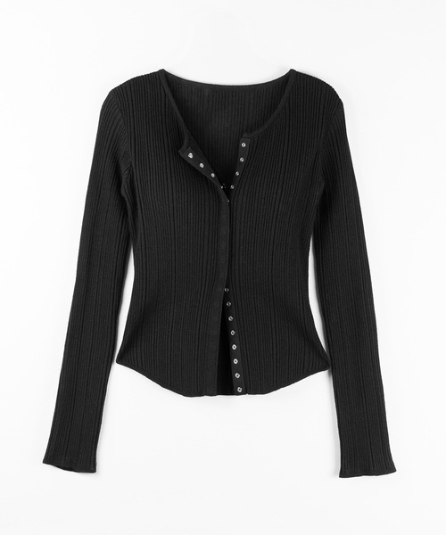 me+em select（ミームセレクト）の「【 ３color 】スナップボタンリブニットスリムカーディガン ／ snap button rib knit slim cardigan　※※（カーディガン/ボレロ・レディース・ブラック/アイボリー/グレー・FREE）」の16枚目の写真