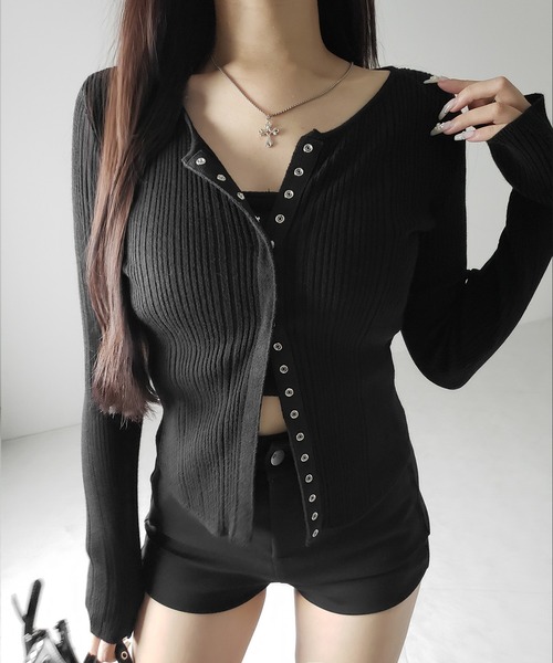 me+em select（ミームセレクト）の「【 ３color 】スナップボタンリブニットスリムカーディガン ／ snap button rib knit slim cardigan　※※（カーディガン/ボレロ・レディース・ブラック/アイボリー/グレー・FREE）」の13枚目の写真