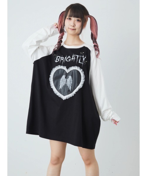 Jamie エーエヌケー（ジェイミーエーエヌケー）の「エンジェル合皮ハートロンTE（Tシャツ/カットソー・レディース・ブラック/ホワイト・M）」の3枚目の写真