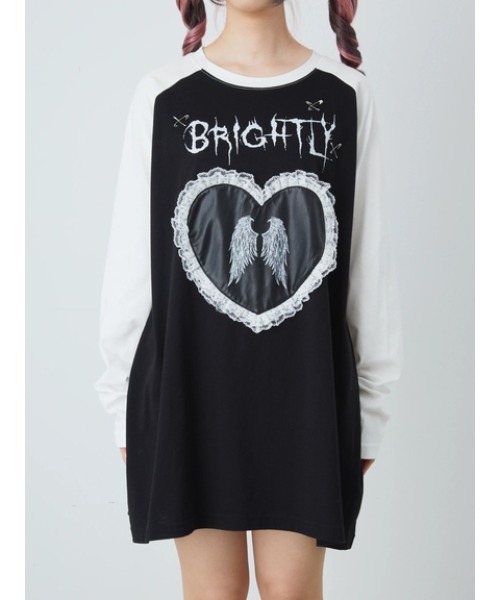 Jamie エーエヌケー（ジェイミーエーエヌケー）の「エンジェル合皮ハートロンTE（Tシャツ/カットソー・レディース・ブラック/ホワイト・M）」の4枚目の写真