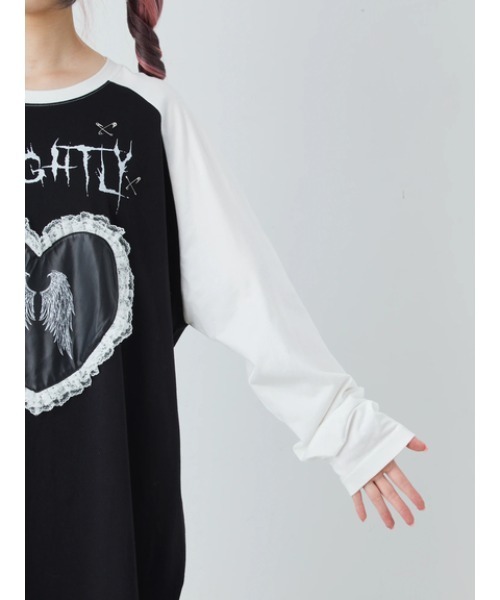 Jamie エーエヌケー（ジェイミーエーエヌケー）の「エンジェル合皮ハートロンTE（Tシャツ/カットソー・レディース・ブラック/ホワイト・M）」の8枚目の写真