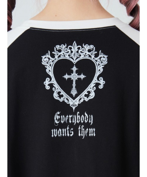 Jamie エーエヌケー（ジェイミーエーエヌケー）の「エンジェル合皮ハートロンTE（Tシャツ/カットソー・レディース・ブラック/ホワイト・M）」の9枚目の写真