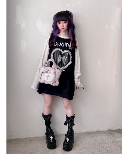 Jamie エーエヌケー（ジェイミーエーエヌケー）の「エンジェル合皮ハートロンTE（Tシャツ/カットソー・レディース・ブラック/ホワイト・M）」の22枚目の写真