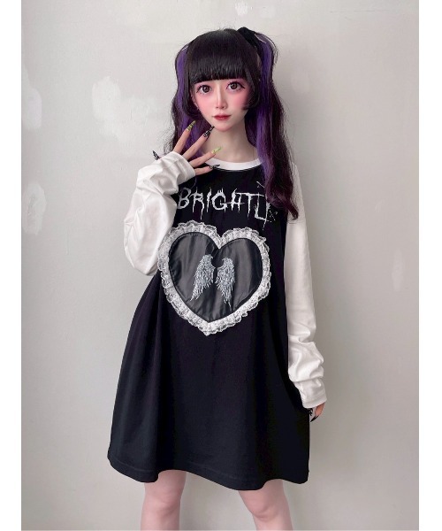 Jamie エーエヌケー（ジェイミーエーエヌケー）の「エンジェル合皮ハートロンTE（Tシャツ/カットソー・レディース・ブラック/ホワイト・M）」の21枚目の写真