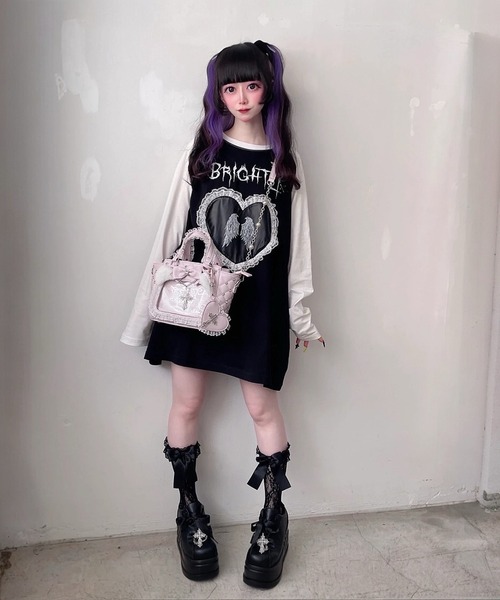 Jamie エーエヌケー(ジェイミーエーエヌケー)の「エンジェル合皮ハートロンTE(Tシャツ/カットソー・レディース・ブラック/ホワイト・M)」の11枚目の写真