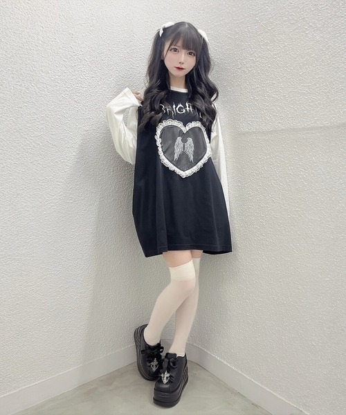 Jamie エーエヌケー(ジェイミーエーエヌケー)の「エンジェル合皮ハートロンTE(Tシャツ/カットソー・レディース・ブラック/ホワイト・M)」の13枚目の写真