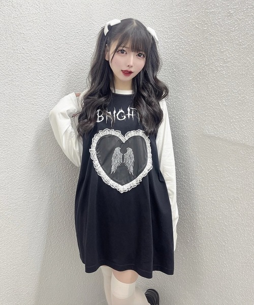 Jamie エーエヌケー(ジェイミーエーエヌケー)の「エンジェル合皮ハートロンTE(Tシャツ/カットソー・レディース・ブラック/ホワイト・M)」の14枚目の写真