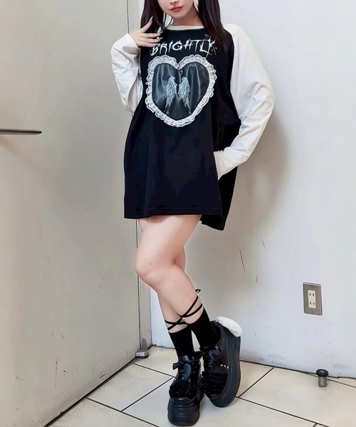Jamie エーエヌケー(ジェイミーエーエヌケー)の「エンジェル合皮ハートロンTE(Tシャツ/カットソー・レディース・ブラック/ホワイト・M)」の16枚目の写真