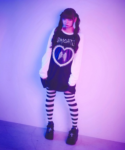 Jamie エーエヌケー(ジェイミーエーエヌケー)の「エンジェル合皮ハートロンTE(Tシャツ/カットソー・レディース・ブラック/ホワイト・M)」の8枚目の写真