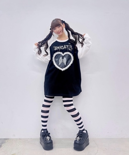 Jamie エーエヌケー(ジェイミーエーエヌケー)の「エンジェル合皮ハートロンTE(Tシャツ/カットソー・レディース・ブラック/ホワイト・M)」の10枚目の写真