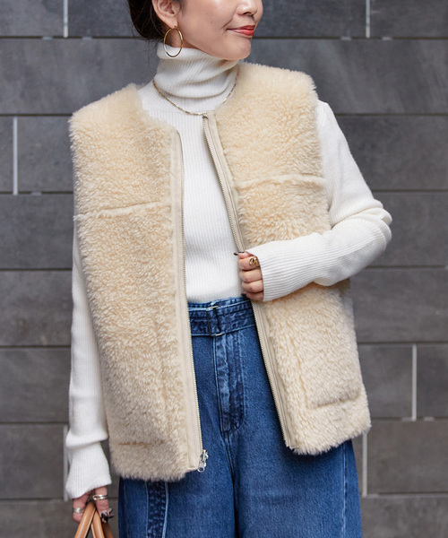 ✦極美品✦ Burn Breeze 高級ムートン ベスト アンティーク レザー CINQUANTA ベスト ジレ × BEAMS F / 別注 ムートン リバーシブル