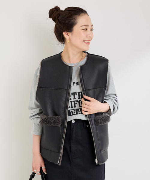 ムートンライクリバーシブルベスト（その他アウター）｜B.C STOCK