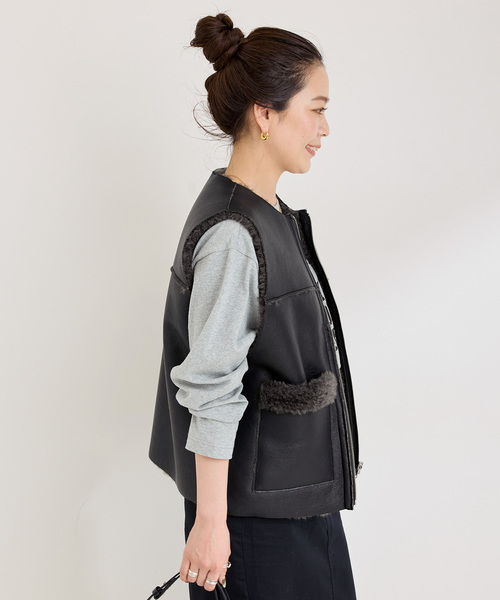 ✦極美品✦ Burn Breeze 高級ムートン ベスト アンティーク レザー ムートンベスト ベスト 本革ベスト ライダースベスト ムートン