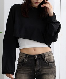 ADDITION STORE（アディションストア）の「【トレンドのクロップドワイドシルエットなロンT】クロップド ワイド スリーブ ロンT / Cropped Wide Sleeves Long T- shirt（Tシャツ/カットソー）」