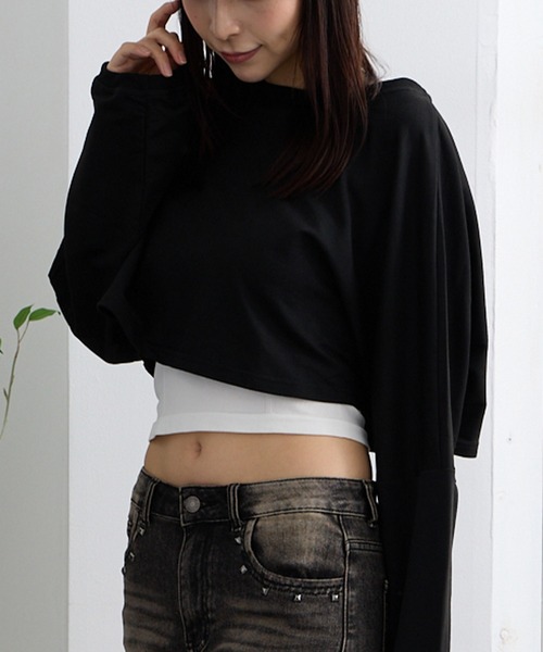ADDITION STORE（アディションストア）の「【トレンドのクロップドワイドシルエットなロンT】クロップド ワイド スリーブ ロンT / Cropped Wide Sleeves Long T- shirt / aslt（Tシャツ/カットソー・レディース・ブルー/グレー/ベージュ/レッド/ピンク/ブラック・FREE）」の15枚目の写真