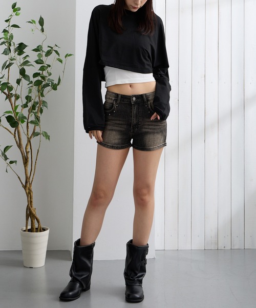 ADDITION STORE（アディションストア）の「【トレンドのクロップドワイドシルエットなロンT】クロップド ワイド スリーブ ロンT / Cropped Wide Sleeves Long T- shirt / aslt（Tシャツ/カットソー・レディース・ブルー/グレー/ベージュ/レッド/ピンク/ブラック・FREE）」の21枚目の写真