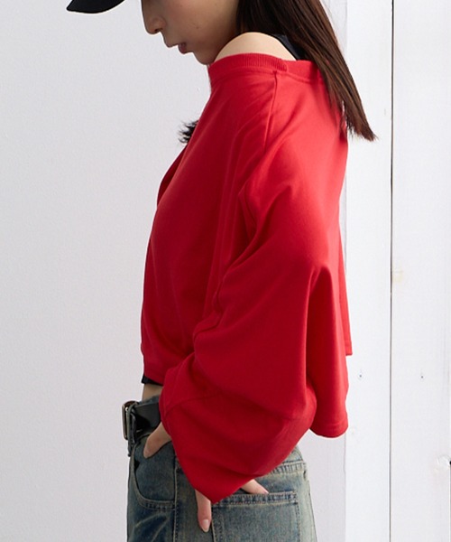 ADDITION STORE（アディションストア）の「【トレンドのクロップドワイドシルエットなロンT】クロップド ワイド スリーブ ロンT / Cropped Wide Sleeves Long T- shirt / aslt（Tシャツ/カットソー・レディース・ブルー/グレー/ベージュ/レッド/ピンク/ブラック・FREE）」の10枚目の写真
