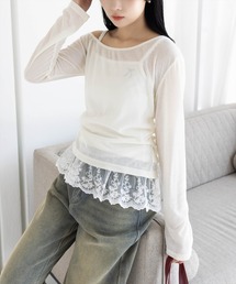 clear | サイドシャーリングワンショルカットソー＆レースキャミセット［韓国ファッション ガーリー］≪AW新作≫(Tシャツ/カットソー)