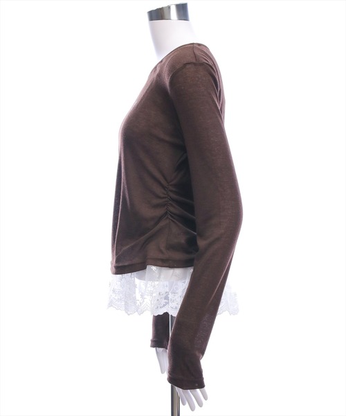 clear（クリア）の「サイドシャーリングワンショルカットソー＆レースキャミセット［韓国ファッション ガーリー］（Tシャツ/カットソー・レディース・ブラック/杢グレー/アイボリー/グリーン/ブラウン・F）」の11枚目の写真