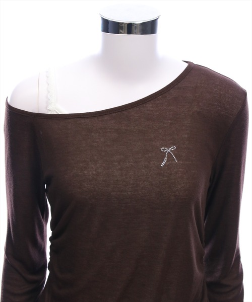 clear（クリア）の「サイドシャーリングワンショルカットソー＆レースキャミセット［韓国ファッション ガーリー］（Tシャツ/カットソー・レディース・ブラック/杢グレー/アイボリー/グリーン/ブラウン・F）」の14枚目の写真