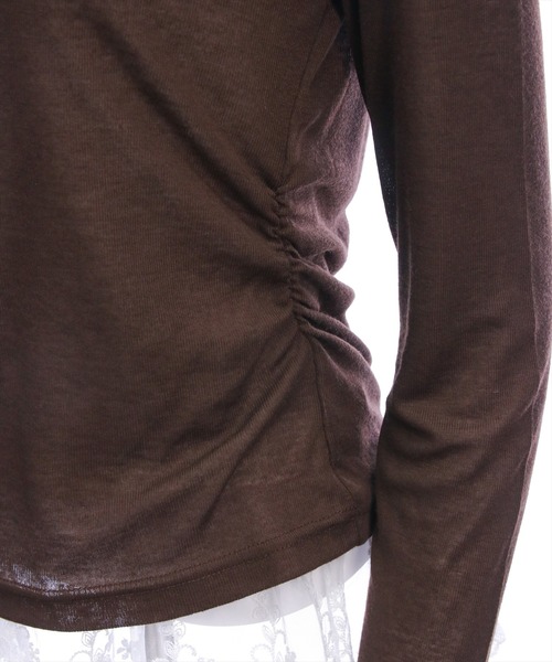 clear（クリア）の「サイドシャーリングワンショルカットソー＆レースキャミセット［韓国ファッション ガーリー］（Tシャツ/カットソー・レディース・ブラック/杢グレー/アイボリー/グリーン/ブラウン・F）」の15枚目の写真