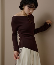 LAULEN | asymmetry side gather lib knit /アシンメトリーサイドギャザーリブニットトップス(ニット/セーター)