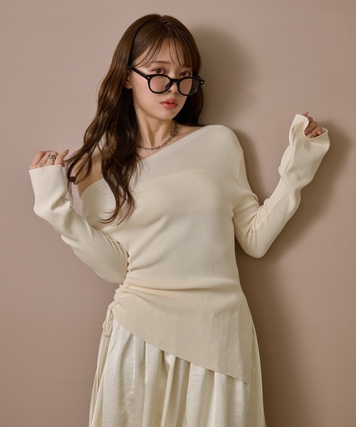 LAULEN(ローレン)の「asymmetry side gather lib knit /アシンメトリーサイドギャザーリブニットトップス(ニット/セーター・レディース・ブラック/ブラウン/アイボリー・FREE)」の14枚目の写真