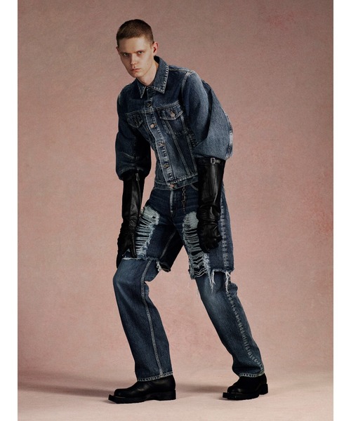 JOHN LAWRENCE SULLIVAN(ジョンローレンスサリバン)の「WASHED DENIM MASSIVE ROUNDED SLEEVE JACKET(デニムジャケット・メンズ・ブラック/インディゴブルー・48/46)」の3枚目の写真