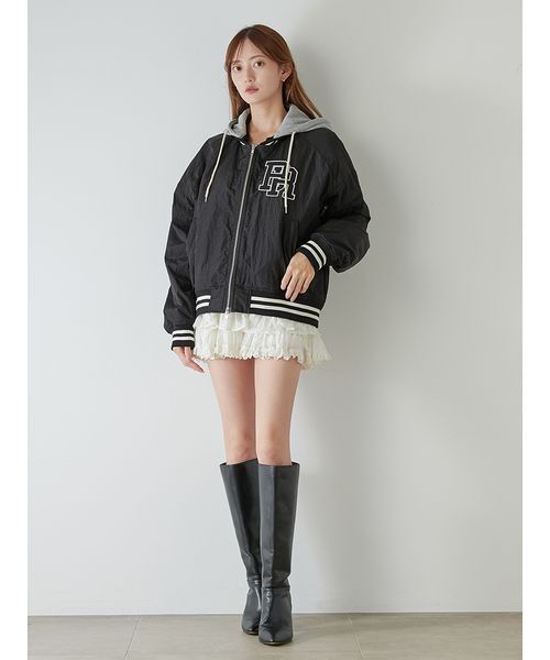 完売Ｍサイズ♥️ SNIDEL【NUTMEG】コラボフード付きMA-1✨ GRY NUTMEG】コラボフード付きMA-1(ブルゾン)｜アウター｜SNIDEL