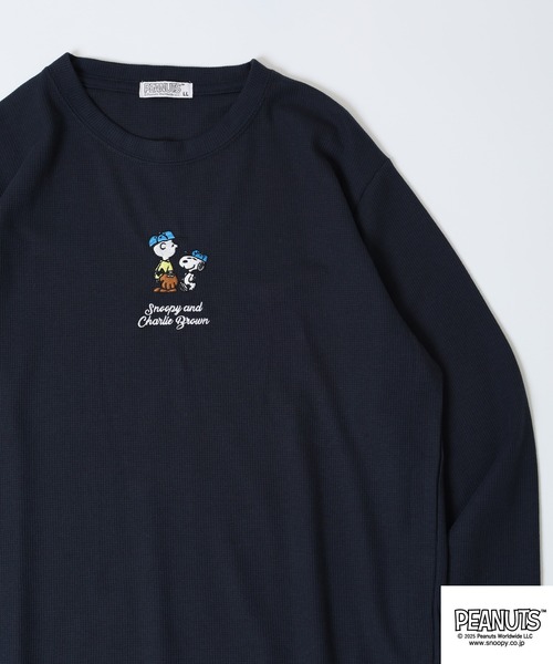 PEANUTS(ピーナッツ)の「PEANUTS ワッフル刺繍長袖Tシャツ(Tシャツ/カットソー・メンズ・ホワイト/杢グレー/ネイビー/ブラック・L/M/LL)」の4枚目の写真