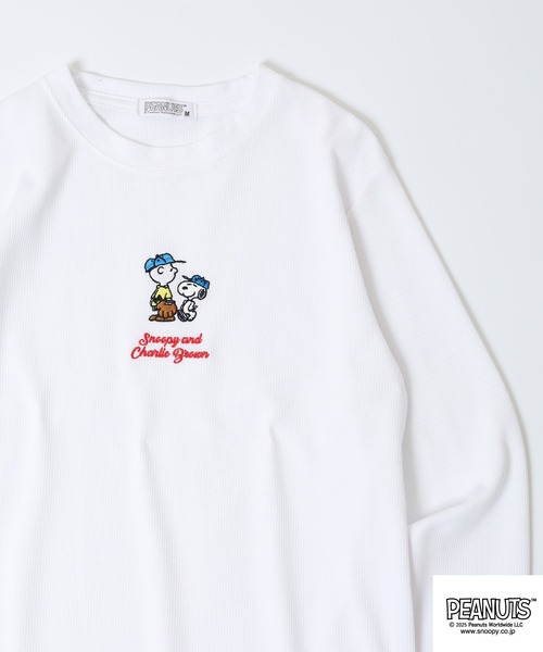 PEANUTS(ピーナッツ)の「PEANUTS ワッフル刺繍長袖Tシャツ(Tシャツ/カットソー・メンズ・ホワイト/杢グレー/ネイビー/ブラック・L/M/LL)」の2枚目の写真